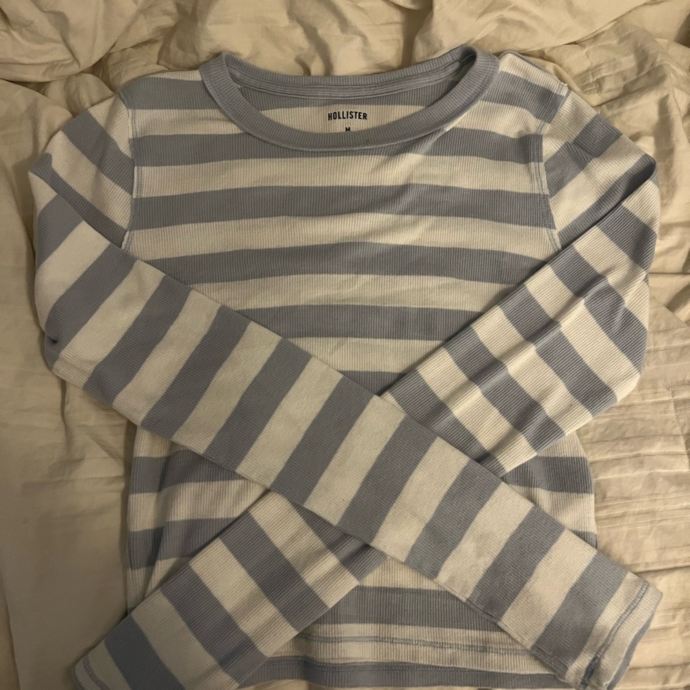 Hollister Blue and White Long Sleeve Tee